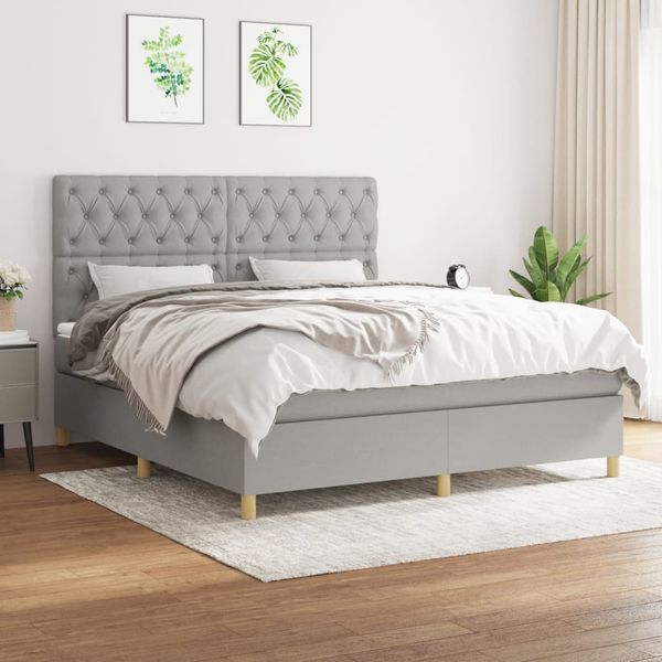 vidaXL Boxspringbett mit Matratze Hellgrau 160x200 cm Stoff, Härtegrad: H2 [3142585]