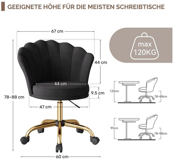 HawthyHome Bürostuhl Schreibtischstuhl mit Blütenrückenlehne, drehbar und höhenverstellbar (1 St), Samtbezug mit Kopfkissen, ergonomischer Stuhl