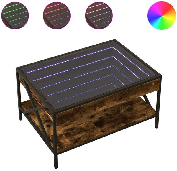 Couchtisch, Sofatisch mit Infinity-LED Räuchereiche 70x50x38 cm