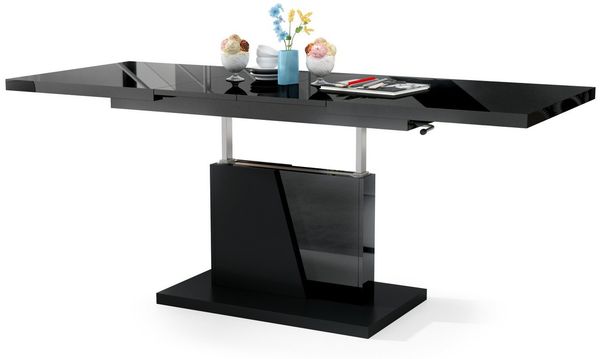 Mazzoni Couchtisch Grand Noir Schwarz Hochglanz Schwarz matt höhenverstellbar ausziehbar, Funktionstisch, Wohnzimmertisch, Tisch, Esstisch, Sofatisch