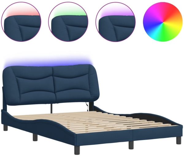 vidaXL Bettgestell mit LED ohne Matratze "Hvar" Blau 140x200 cm Stoff 3213710