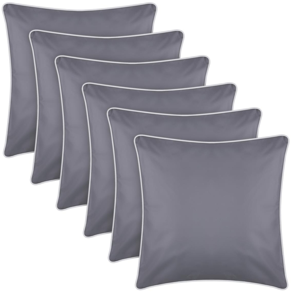 Outdoor Kissen mit Paspel 6er Pack ( 45 x 45 cm ) Dunkelgrau - Dekokissen Garten Reißverschluss - Schmutz- und Wasserabweisend - abnehmbarer Bezug