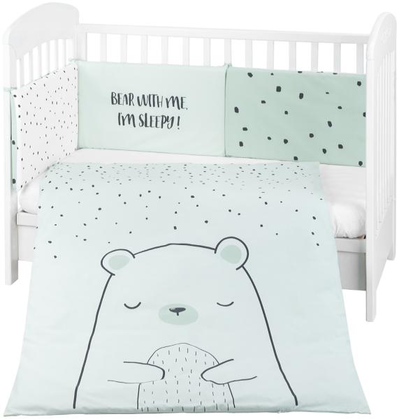 Kikkaboo Kinderbettwäsche Bär 3-tlg. Decke 135x95 cm Nestchen Bett 140x70 cm grün