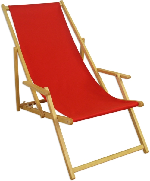 Deckchair rot Strandstuhl Sonnenliege Gartenliege Relaxliege Kissen Buche klappbar 10-308 N KD Bild 8