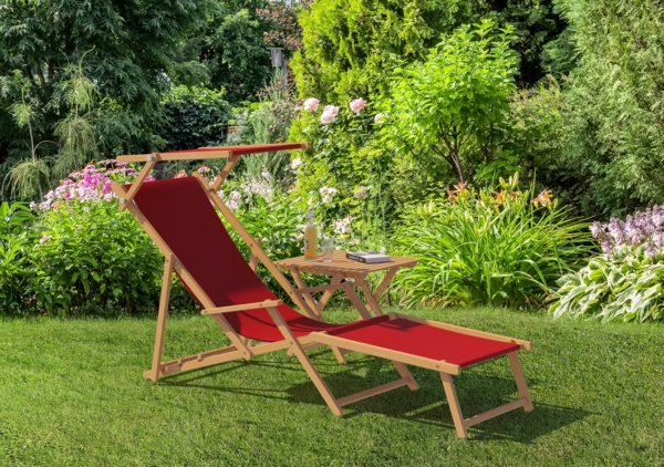 Deckchair rot Strandstuhl Sonnenliege Gartenliege Relaxliege Kissen Buche klappbar 10-308 N KD Bild 3