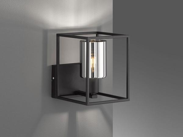 FISCHER & HONSEL LED Wandleuchte, LED wechselbar, Warmweiß, Würfel Metall-Rahmen Schwarz 16x20cm klein & Rauchglas Zylinder innen