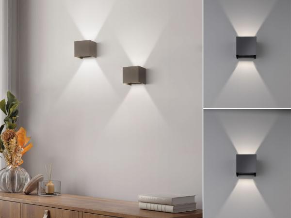 2er SET LED Updown Wandlampen Schwarz für Innen & Außen, Quadrat 10cm