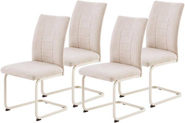 Hela Tische, 4er Set Esszimmerstuhl Augusta, Webstoff Chenille Beige, XL Sitzbreite, NOSAG Feder Polsterung, Gestell in STOFFFARBE, 140kg belastbar
