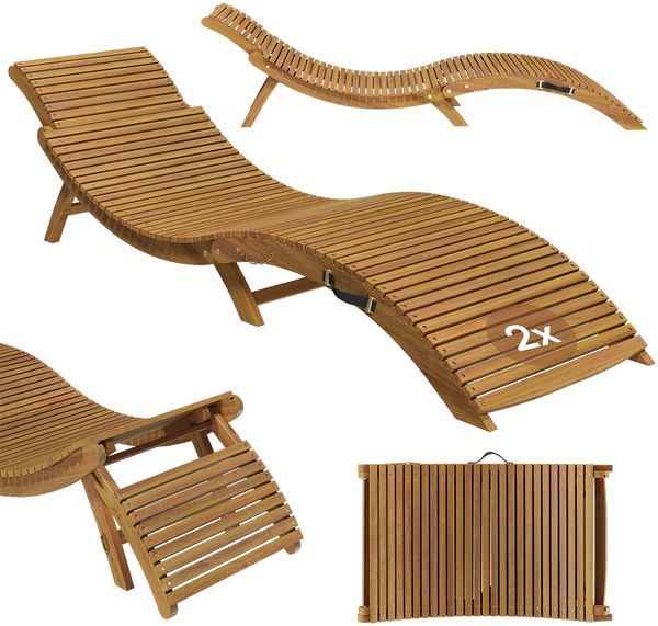 STEELSØN 'Ophira' Gartenliege, natur geölt, Massivholz Akazie, wetterfest, 55x186x54 cm, klappbar, Sonnenliege mit verstellbarer Kopflehne, 2er-Set
