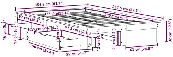 vidaXL Massivholzbett ohne Matratze Weiß 135x190 cm Kiefernholz 3309015 Bild 12