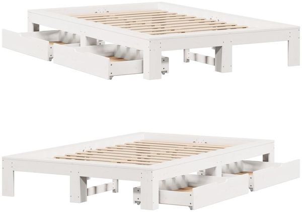 vidaXL Massivholzbett ohne Matratze Weiß 135x190 cm Kiefernholz 3309015 Bild 9