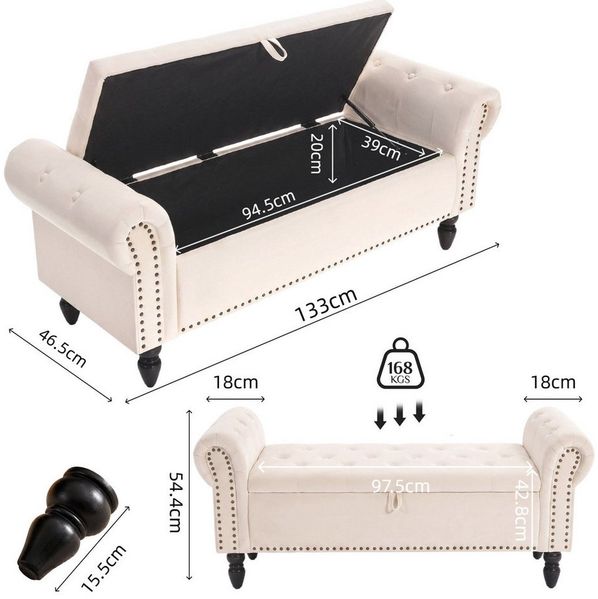TLGREEN Bettbank Doppelter Hocker mit Stauraum, (Samt,Eleganz und Komfort mit Stauraum), Multifunktionsbank für Wohnzimmer,Schlafzimmer