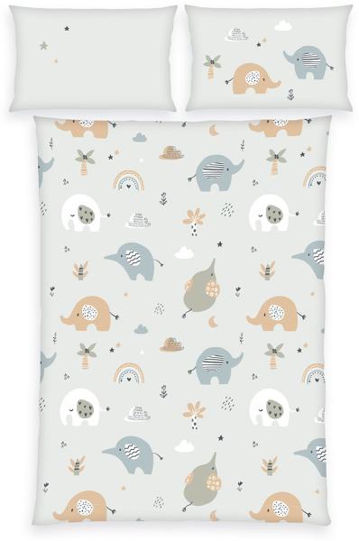 Herding Flanell Baby Kinder Bettwäsche Elephants Elefanten blau 100x135 cm