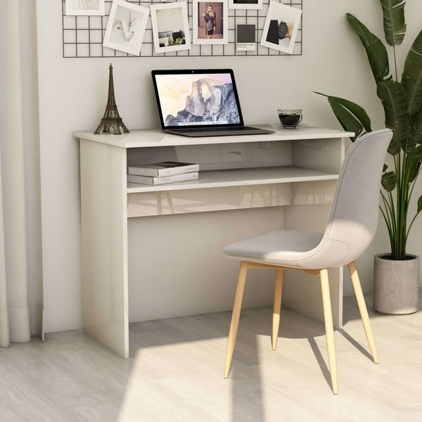 Schreibtisch Spanplatte Hochglanz-Weiß, 90 × 50 × 74 cm