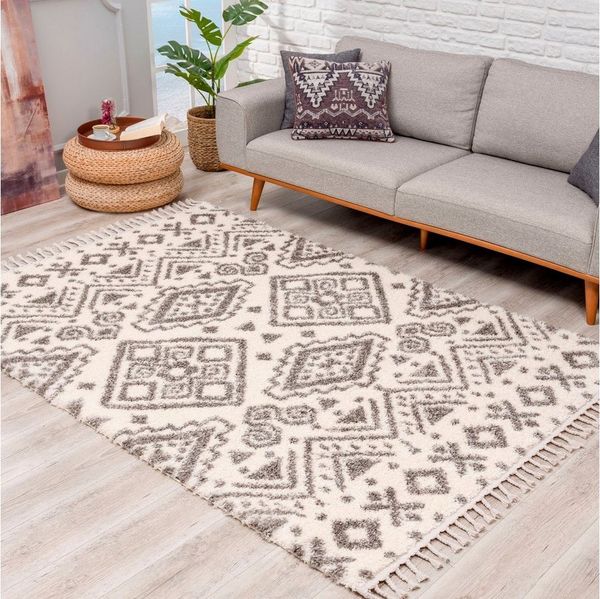 Carpet City Hochflor-Teppich Pulpy 541, rechteckig, Höhe: 30 mm, besonders weich, mit Fransen, Ethno Look