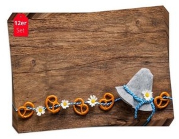 Tischsetmacher Platzset Tischsets I Platzset - Bayern Oktoberfest Hüt mit Brezeln und Blümchen, (aus Naturpapier in Aufbewahrungsmappe, 12-St, 44 x 32 cm braun), Made in Germany Bild 6