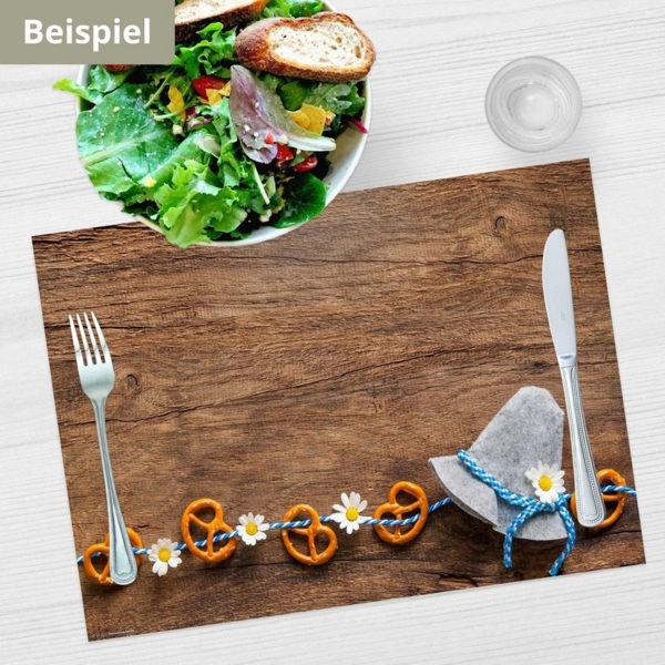 Tischsetmacher Platzset Tischsets I Platzset - Bayern Oktoberfest Hüt mit Brezeln und Blümchen, (aus Naturpapier in Aufbewahrungsmappe, 12-St, 44 x 32 cm braun), Made in Germany Bild 2