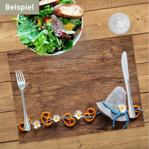 Tischsetmacher Platzset Tischsets I Platzset - Bayern Oktoberfest Hüt mit Brezeln und Blümchen, (aus Naturpapier in Aufbewahrungsmappe, 12-St, 44 x 32 cm braun), Made in Germany Bild 3