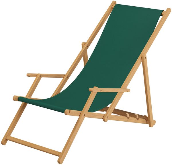Holz-Liegestuhl, Gartenliege Stofffarbe grün V-10-304N
