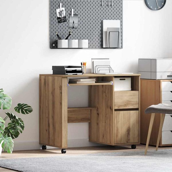 vidaXL Tisch mit Rädern Artisan-Eiche 91 x 50 x 77 cm Holzwerkstoff 869537