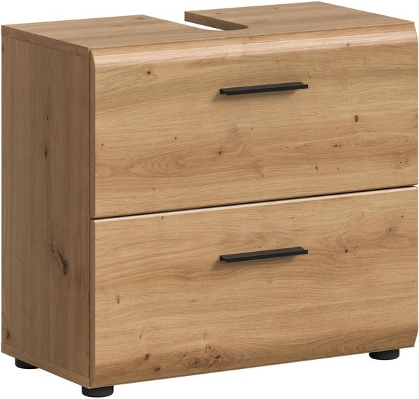 welltime Waschbeckenunterschrank FLORENZ, Breite 60 cm, 2 Schubkästen,ink. Siphonausschnitt (1-St, TOPSELLER) hochwertige MDF Front, Griff schwarz, Badschrank, Bad
