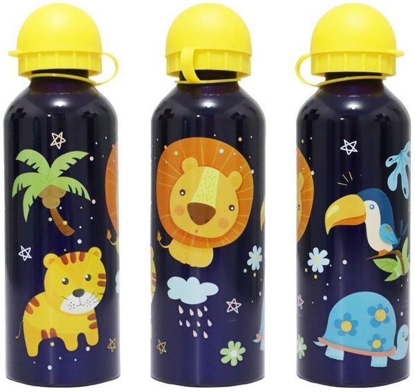 Kids Euroswan Lunchbox Jungle Friends 3 tlg Set Brotdose Alu Trinkflasche 500 ml Göffel, Kunststoff Alu, (3-tlg)