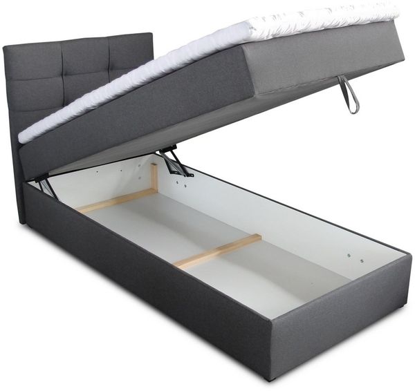 Boxspringbett Best Mini mit Bettkasten und Matratzentopper - Einzelbett mit Bonell-Matratze und Topper, Polsterbett, Bett, Schlafzimmer (Blau (Vidar 83), 90 x 200 cm) Bild 2