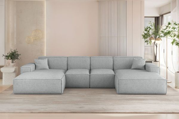 Wohnlandschaft Sofa U-Form CELES PREMIUM XS in Stoff Artico Hellgrau