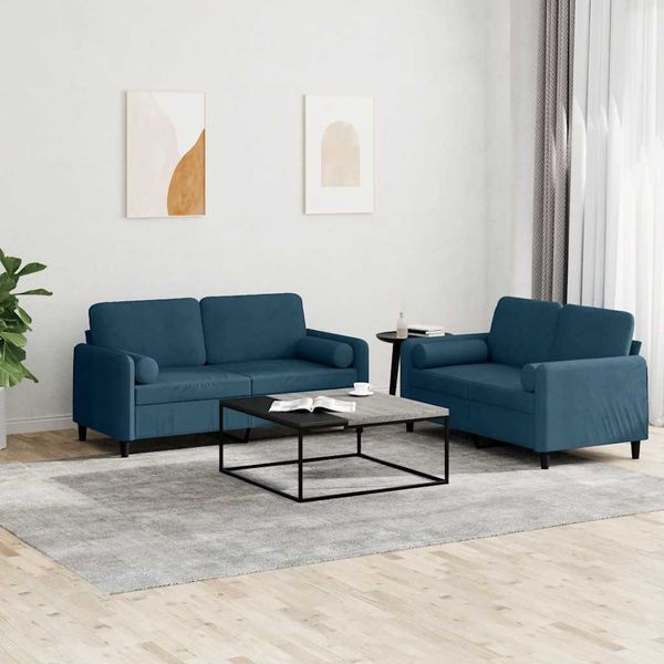 vidaXL 2-tlg. Sofagarnitur mit Kissen Blau Samt 3202003