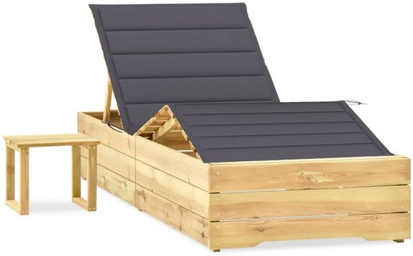 vidaXL Garten-Sonnenliege mit Tisch und Auflage Kiefer Imprägniert 3065954
