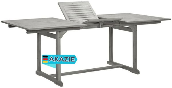 Garten-Esstisch VEGO Grau (150-200)x100x75 cm Massivholz Akazie Eckig | Gartentisch Holz klappbar Outdoortisch Terrassentisch verstellbar