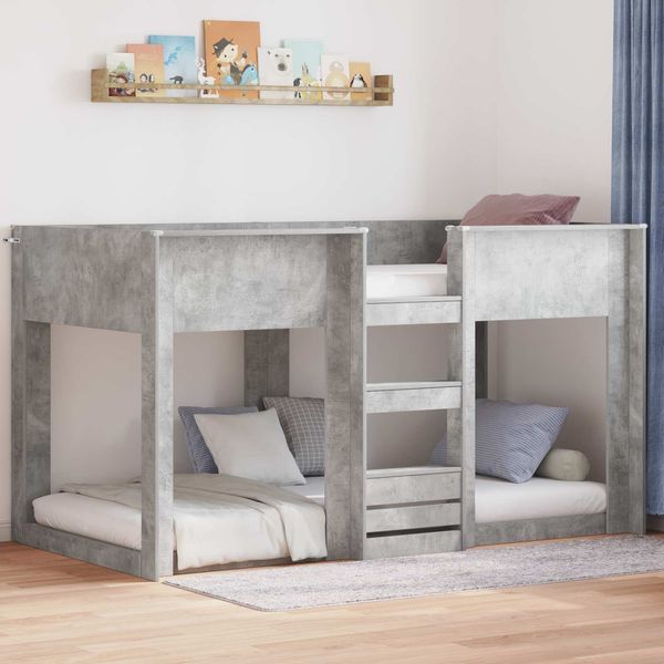 vidaXL Etagenbett für Kinder Beton Grau 100 x 200 cm Holzwerkstoff 3410422