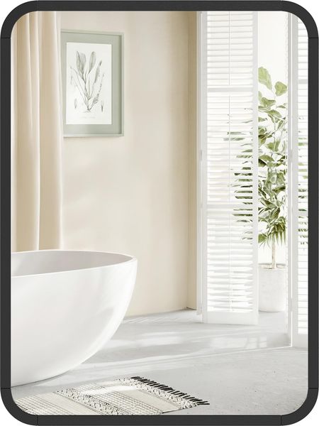 SONGMICS Spiegel für Bad, Wandspiegel, rechteckiger Spiegel, Aluminiumrahmen, 40x30 cm, mit Sicherheitsfolie, 2 Aufhängemöglichkeiten, für Wohn-, Schlaf- und Badezimmer, tintenschwarz LWM012BD01