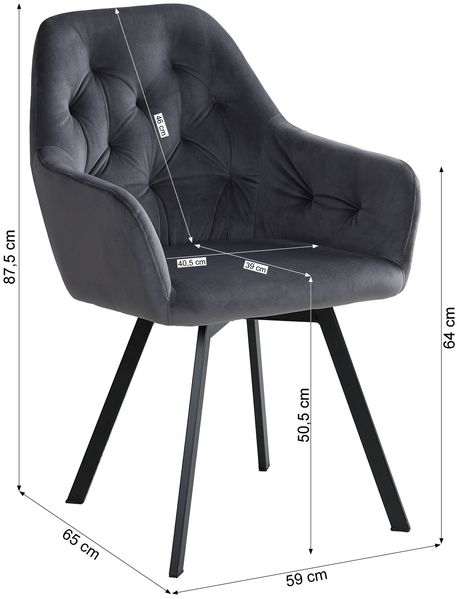 Polsterstuhl 2er Set Stühle Samt Grau Modern Esszimmerstühle Polstersessel Drehstuhl Sessel Armlehnenstühle Bild 3