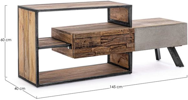 TV-Board Esterna aus Mangoholz, modernes Design mit Metallgestell, natur und grau, 145 cm, Bizzotto Bild 8