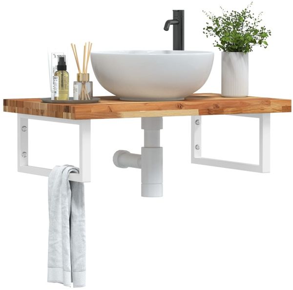 vidaXL Waschbeckenregal Wandmontage Stahl und Akazienholz 3302852