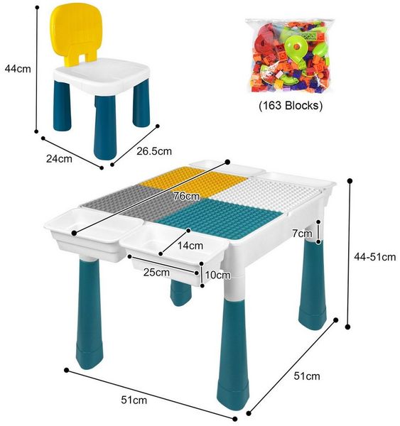 FIVMEN Kindersitzgruppe Höhenverstellbarer Kindertisch mit Stühle Set Spieltisch mit Blocks, (162-tlg)