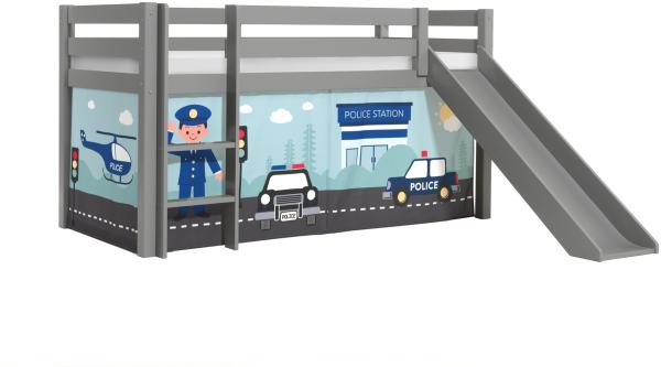 Vipack 'Pino' Halbhochbett 90x200 cm, grau, Kiefer massiv, mit Rutsche und Textilset 'Police'