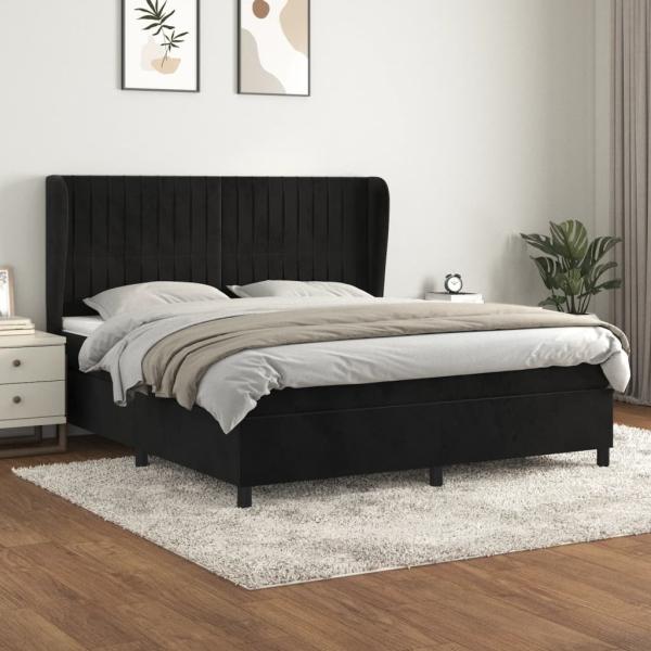 vidaXL Boxspringbett mit Matratze Schwarz 180x200 cm Samt 3129347