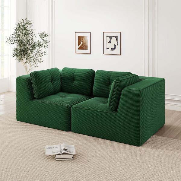 2-Sitzer Sofa 208x104x69 cm aus Cordstoff rahmenlos modular, grün