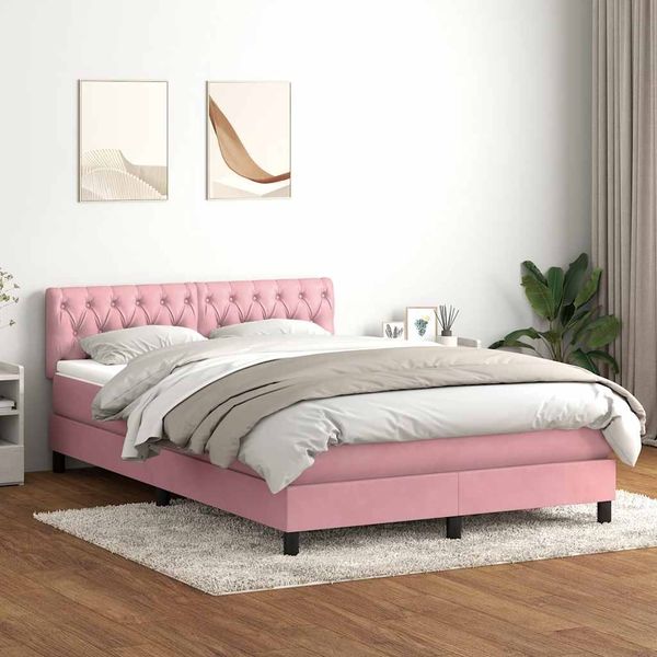 vidaXL Boxspringbett mit Matratze & LED Rosa 140x220 cm Samt 3317222
