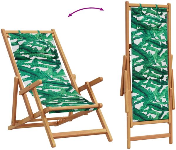 vidaXL Strandstühle 2 Stk. Klappbar Blattmuster Stoff und Massivholz 3214489 Bild 7