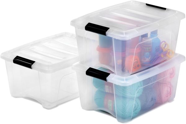 Iris Ohyama Aufbewahrungsboxen mit Deckel, 15L, 3er-Set, Transparent, Sicherer Verschluss, Stapelbar, Griffe, Schlafzimmer, Schrank, Büro, Organisation, BPA-freies Plastik, Ordnungsboxen, DDNTB-15