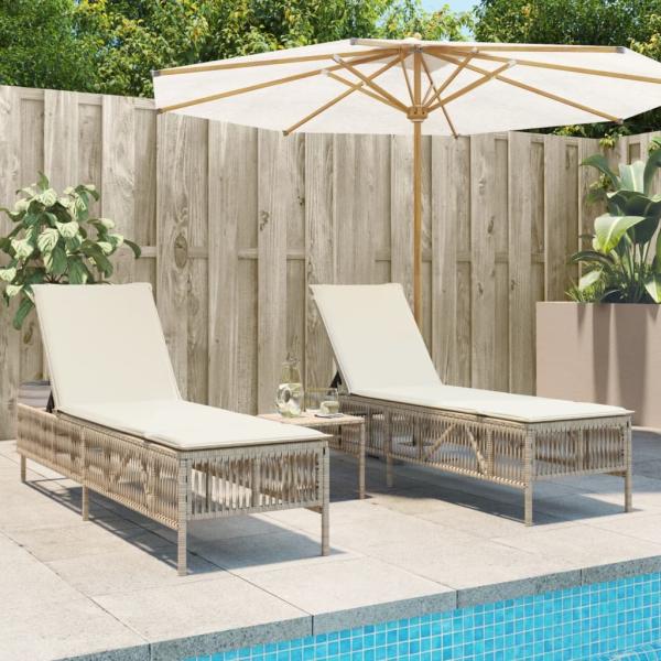 vidaXL Sonnenliegen 2 Stk. mit Tisch Beige Poly Rattan 4002750