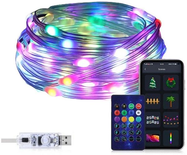 VIVIHEYDAY LED-Lichterkette RGB Smart, Bunt Lichterkette mit Fernbedienung & App Steuerung, Musik Sync, Lichtschlauch, Fairy Lichterkette für Weihnachten Deko