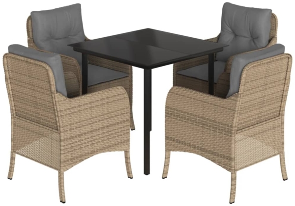 vidaXL 5-tlg. Garten-Essgruppe mit Kissen Beige Poly Rattan 3211984