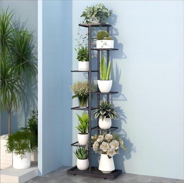 MULISOFT Pflanzentreppe 8 Schichten 9 Töpfe Schmiedeeisernes Blumenregal, Home Balkon Dekoration Indoor Outdoor Blumenständer