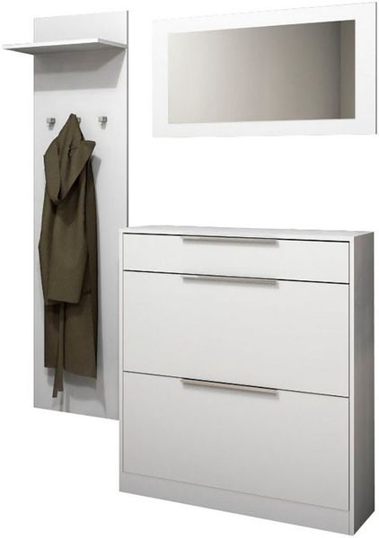 borchardt Möbel Garderoben-Set Oliva, Schuhschrank, Spiegel, Garderobenpaneel, (3-St), 3-teilig, Schuhkipper mit Doppelschuhtrommeln und Metallgriffen