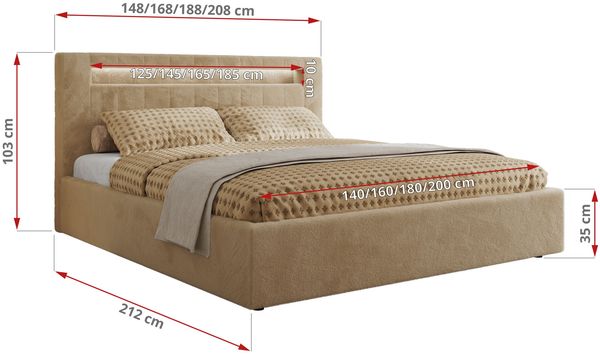 Polsterbett GOLD 5 CLASSIC 200 x 200 cm mit LED-Beleuchtung & Bettkasten, Doppelbett inkl. Lattenrost, Metall-Lift-System & Stauraum, Foam Matratze - Beige Plüsch - MIRO LUX Bild 4