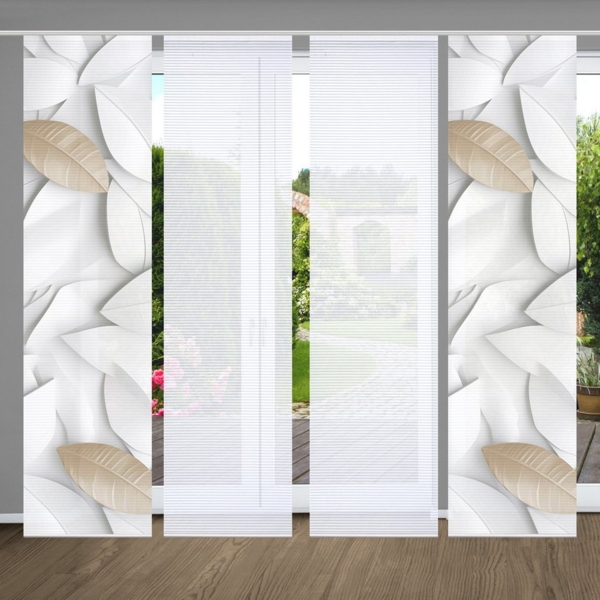 HOME in green Schiebegardine LISON (4 St), Paneelwagen, halbtransparent, SET DIGITALDRUCK,BAMBUSOPTIK RECYCELT